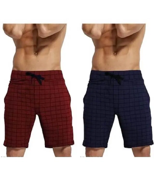 Cotton Shorts for Men, Pack of 2 (Maroon & Navy Blue, 36)
