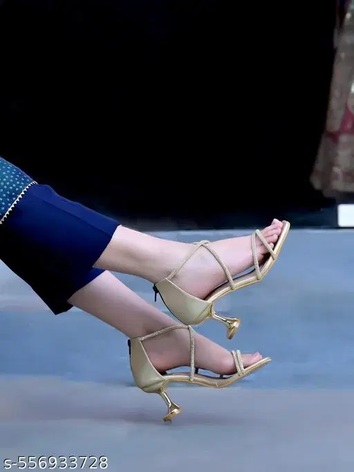 Embellished Stiletto Heels for Women (Gold, 9.5-10 Years)