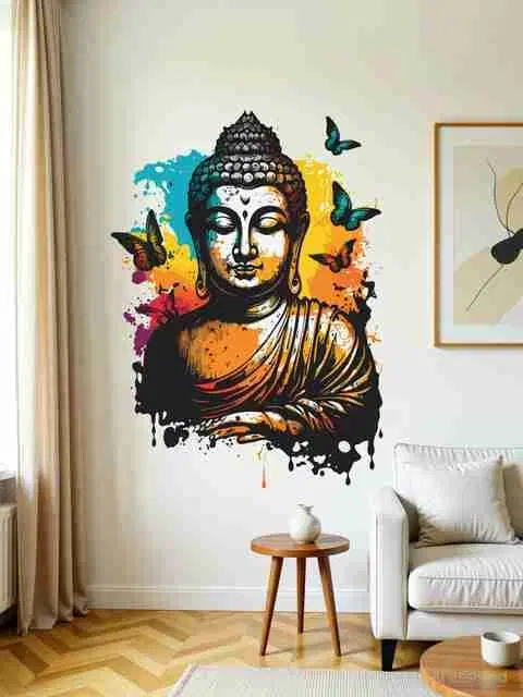 Colorful Buddha Wall Sticker Mural Size 45X58Cm Self Adhesive Sticker
