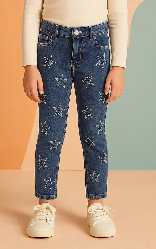 Straight fit Jeans for Girls, Blue (4-6 Years)
