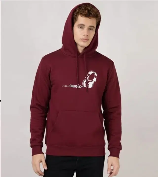 Full Sleeve Music Printed Fleece Hoodie for Men, Maroon (XL)