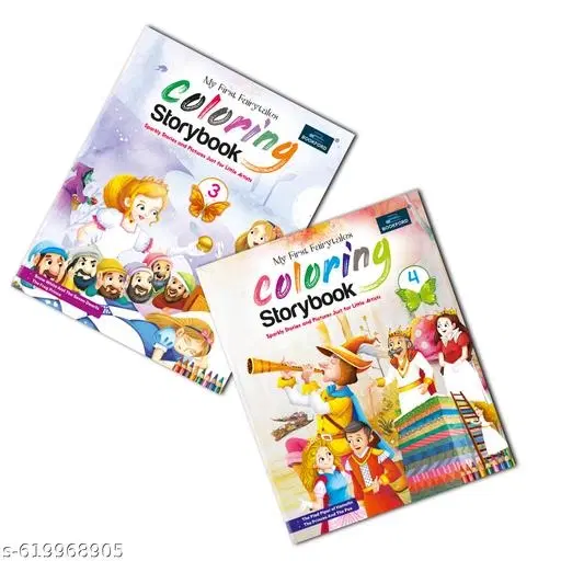 Fairytales Coloring Storybooks Set of 2 Parts 3 and 4 Snow White and The Pied Piper Fun Coloring Reading Book for Kids Toddlers Preschoolers Early Learning Activity Story Book Birthday Gift Brain Development Homeschooling Nursery KG