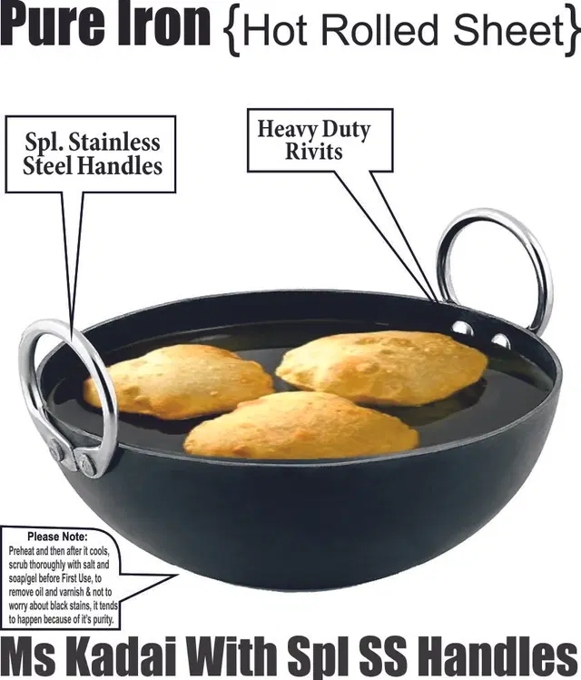 MS Pure Iron Kadhai no 8, Black, 1 L