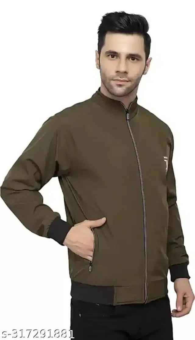 PU Jacket for Men (Olive, XXL)