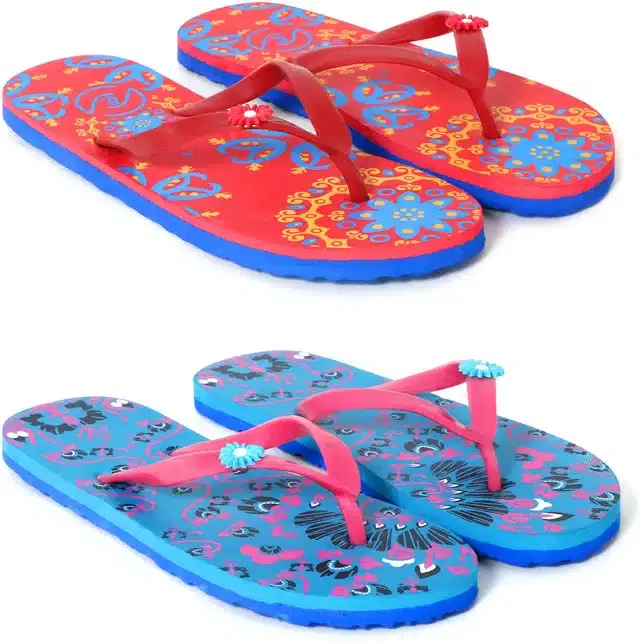 Flip Flops for Women, Pack of 2 (Multicolor, 6)