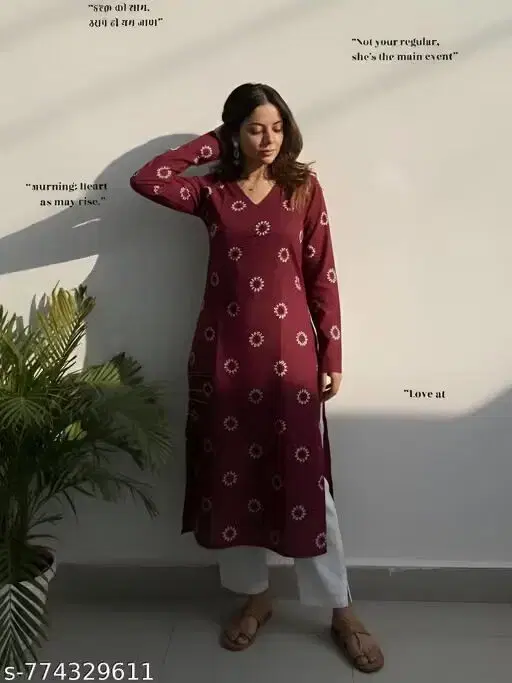 Womens Kurtis Maroon Rayon(M)