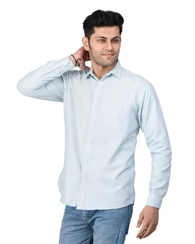 Poly Cotton Full Sleeves Solid Shirt for Men, Green (L)