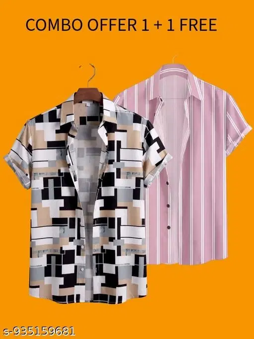 Casual Shirts for Men, Pack of 2 (Multicolor, S)