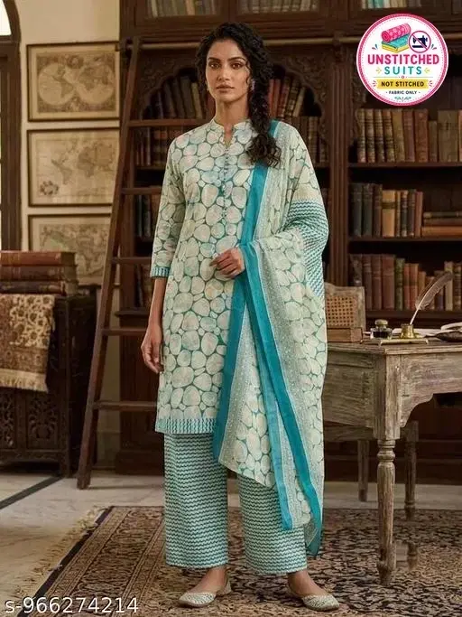 SIMPLYETHNIC Cotton Printed Suits for Women (Teal, L)