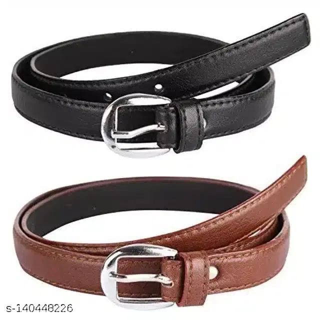Faux Leather Belt for Women, Pack of 2 (Black & Brown, 24)