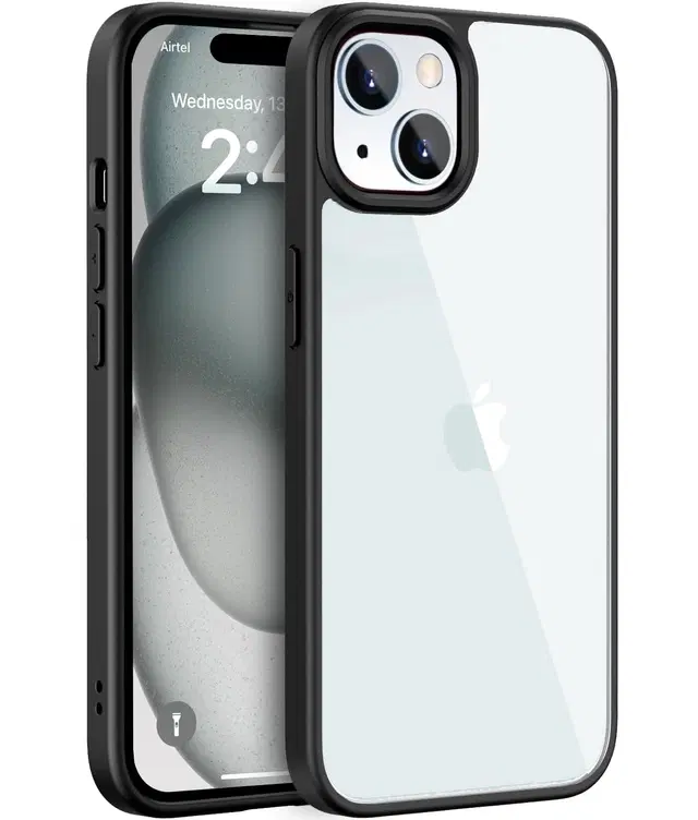 Polycarbonate Transparent Hybrid Hard Bumper Mobile Back Cover for Apple iPhone 15 Plus, Black