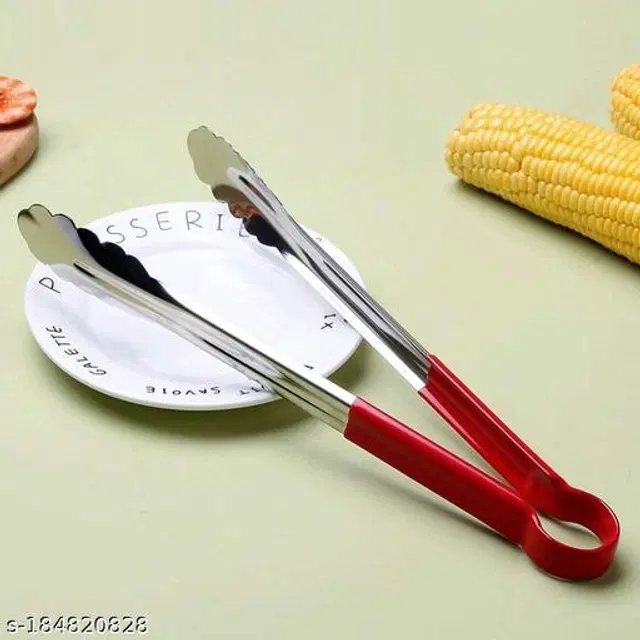 Stainless Steel Cooking Tong, Silver & Red