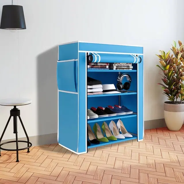 VEERJI 4 layer Collapsible Wardrobe, Finish Color - SKU BLUE, DIY (Do-It-Yourself