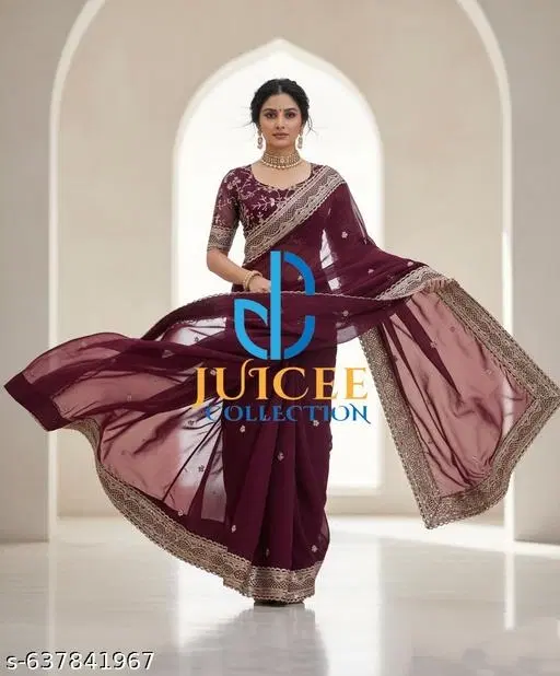 Georgette Saree for Women, Purple (5.5 M)