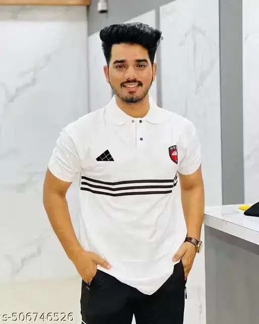 Collar Neck Solid T-shirt for Men (White, XL)