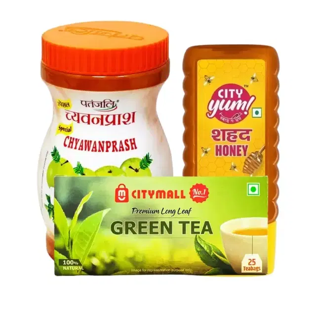 Immunity Combo (City Yum Honey Squeezy Bottle 500 g + Patanjali Special Chyawanprash 500 g + Citymall No.1 Green Tea Bags - 25 Pcs (Plain)