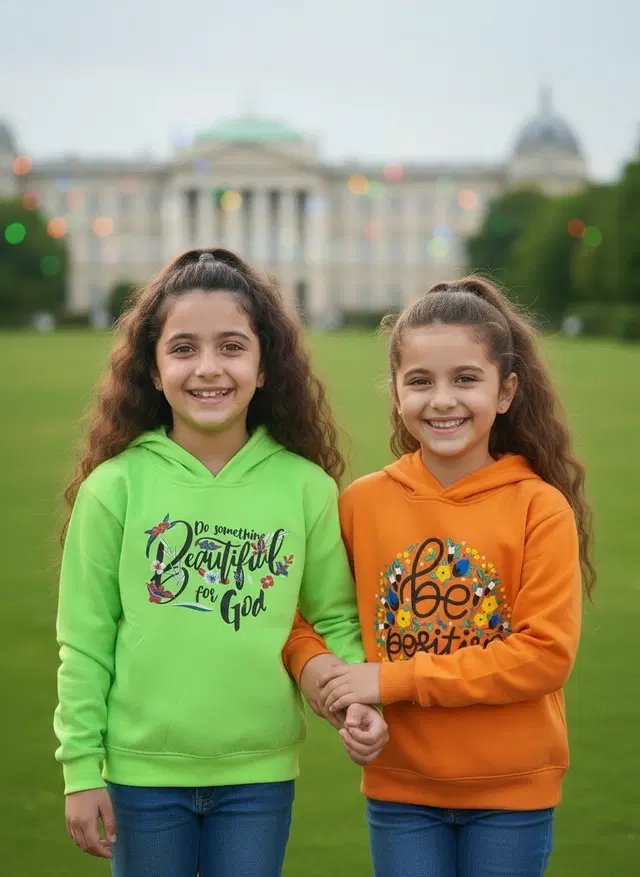 Wool Printed Hoodie for Girls, Multicolor, Pack of 2 (3-4 Years)