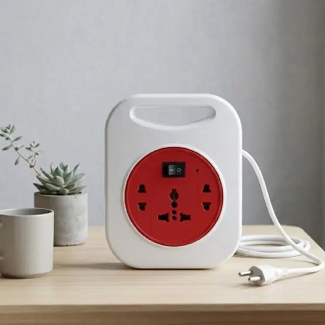 SimpleHome 3+1 Socket Extension Board With 3 Meter Cable, White & Red