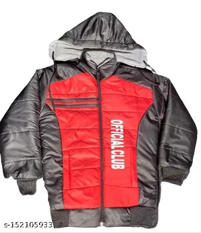 Polyester Jacket for Boys (Red & Black, 1-2 Years)