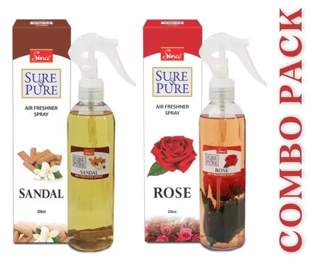 Simco Sure & Pure Rose with Sandal Air Freshener Spray, 250 ml, Pack of 2
