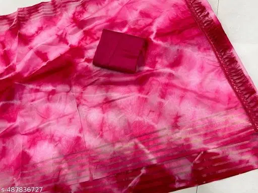 Chanderi Abstract Printed with Tassels and Latkans (Pink, Free Size)