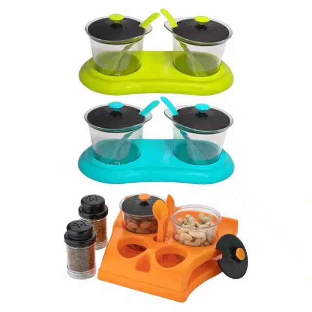 Plastic Jars with Salt and Pepper Shaker, Set of 3, Multicolor, 750 ml