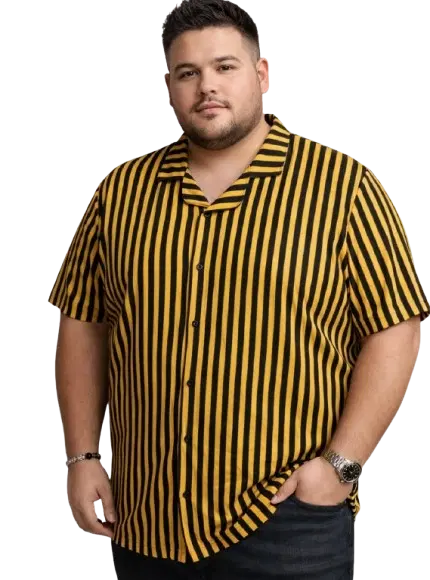 Cotton Blend Striper Shirt for Men, Yellow (3XL)