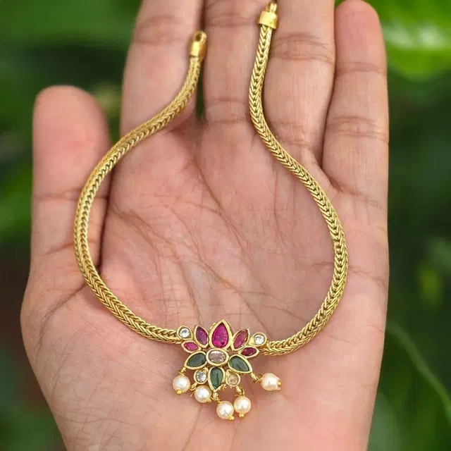 Zircon Gold-plated Copper Jewellery Set for Women (Maroon, Free Size)