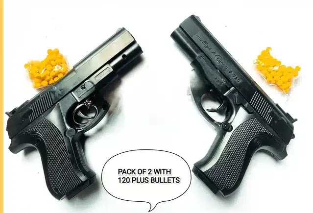Plastic Gun Toys, 2 Pcs with 120 Pcs Bullets for Kids, Black & Yellow