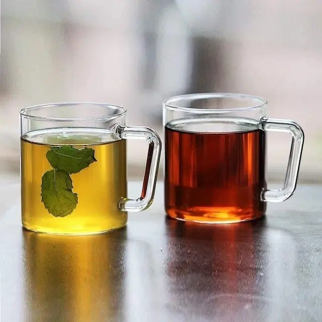Borosil 305 ml 2 Pc Vision Classic Delite Tea And Coffee Mug Set | Made In India Borosillicate Glass, Microwave Safe, Scratch Resistance, Lightweight | Cup Set For Chai, Green Tea, Milk | Transparent