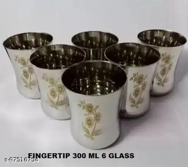 Stainless Steel Glass, Silver, 300 ml, Pack of 6