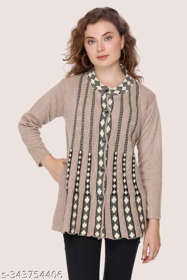 Woolen Sweaters for Women (Beige, M)