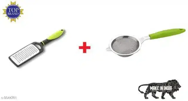 Stainless Steel Cheese Grater with Tea Strainer, Green, Set of 2