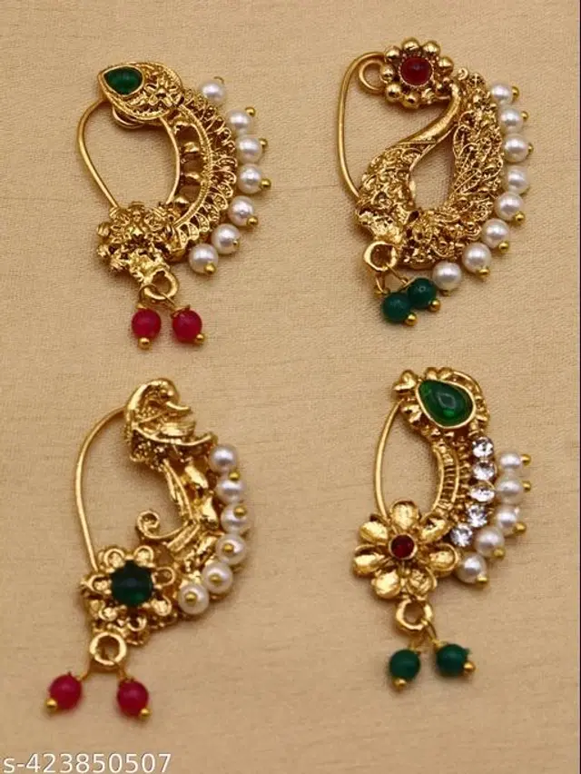 Alloy Nosepin for Women, Pack of 4 (Multicolor)