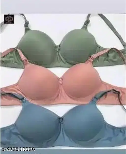 Cotton Solid Bra for Women & Girls, Multicolour, Pack of 3 (40A)
