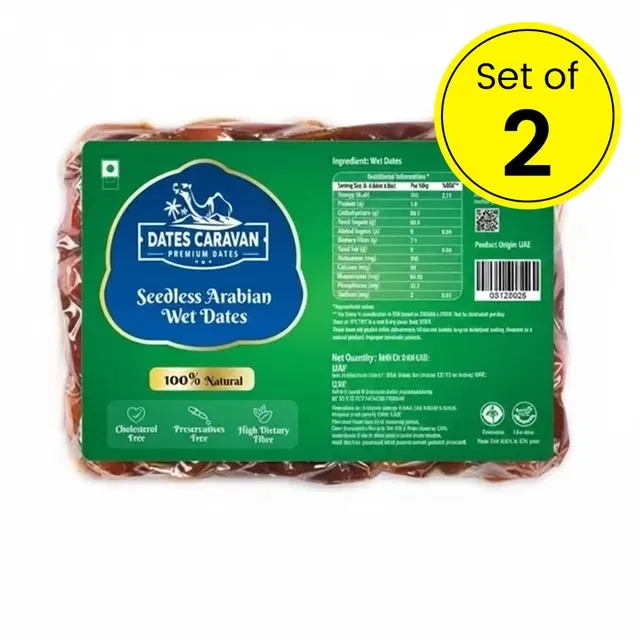 Dates Caravan Seedless Arabian Wet Dates 2X500 g (Set of 2)