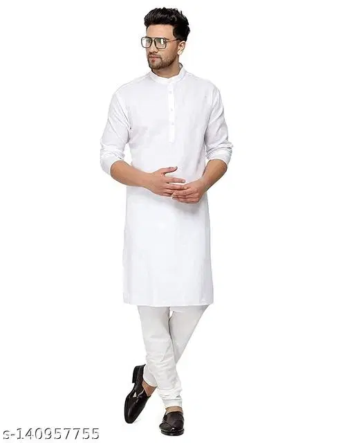 Cotton Kurta Set for Men (White, S)