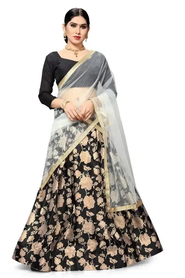 Digital Printed Unstitched Lehenga Choli for Women (Black)