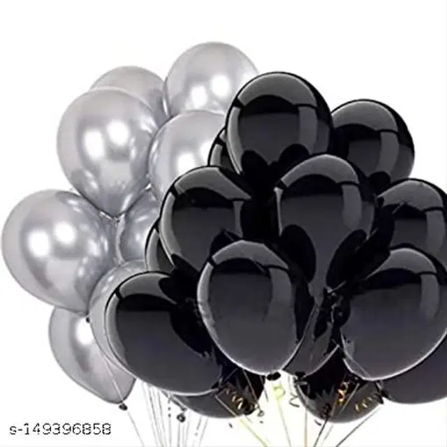 Decorative Metallic Balloons, Black & Silver, Pack of 100