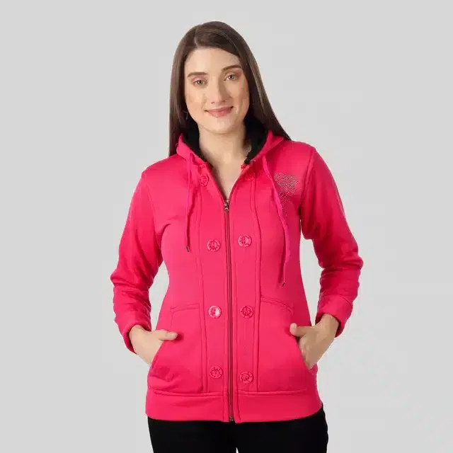 Full Sleeves Hooded Sweatshirt for Women (Pink, XL)