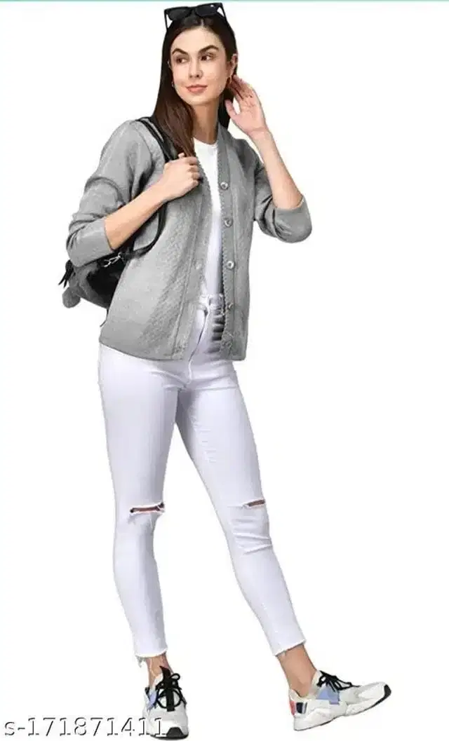 Acrylic Sweater for Women (Grey, M)