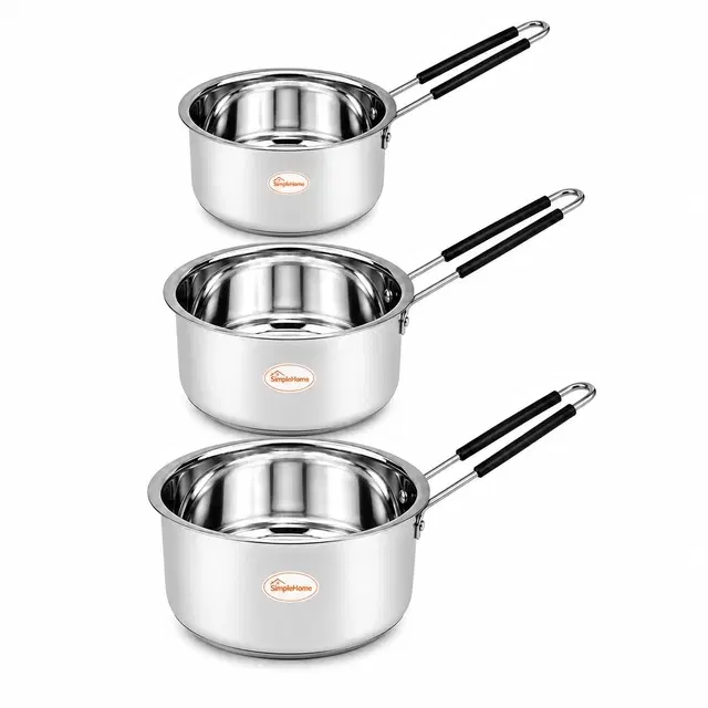SimpleHome Lightweight Steel Sauce Pan Set, 750 ml, 1000 ml & 1500 ml [Pack of 3]