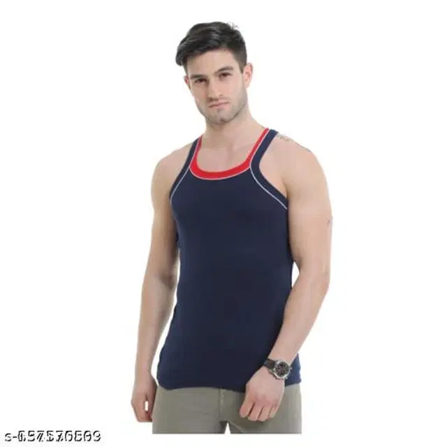 Cotton Vests for Men (Navy Blue, L)