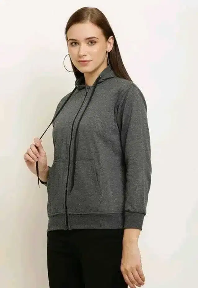 Fleece Hooded Sweatshirt for Women (Dark Grey, S)