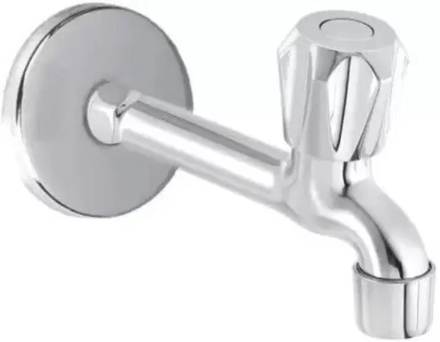 Stainless Steel Long Body Bib Cock Tap with Wall Flange, Silver, Set of 1