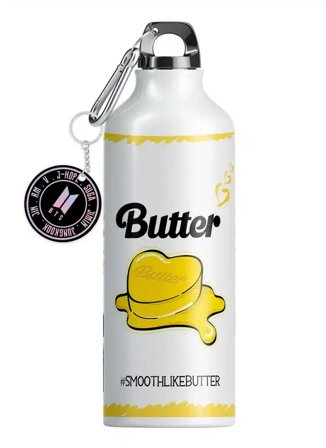 BTS Army Logo Aluminium Printed Sipper Bottle with Keychain, Pack of 2, Multicolor, 750 ml, Gt-118