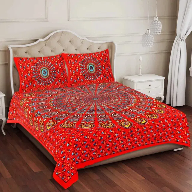 Cotton Double Bed sheets With 2 Pillow Cover (Multicolour) Set Of 1