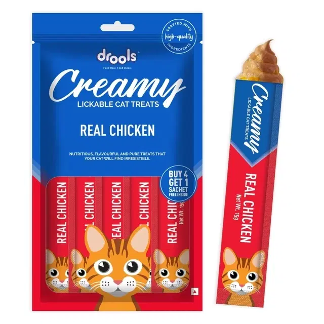 Drools Creamy Real Chicken Cat Treats, 5x15 g