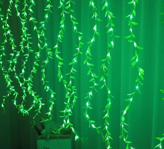 Mprow Artificial Leaf Curtain 180 LEDs Decorative Light, Green