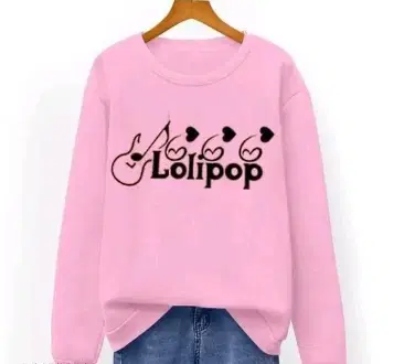 Round Neck Printed Sweatshirt for Women (Pink, XL)